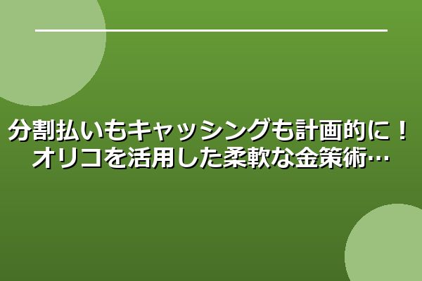 分割払いもキャッシングも計画的に！オリコを活用した柔軟な金策術